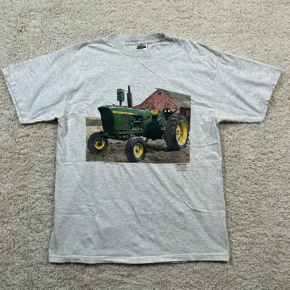 Vintage Tultex John Deere T-Shirt XL Gray 1968 4020 Tractor Tee Made in USA